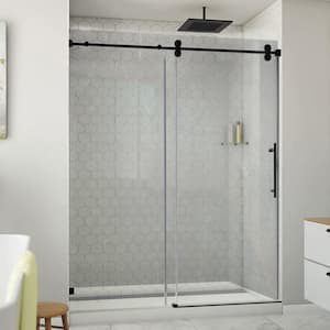 56-60 in. W x 76 in. H Frameless Single Shower Door in Matte Black with Smooth Sliding,3/8 in. (10 mm) Tempered Glass