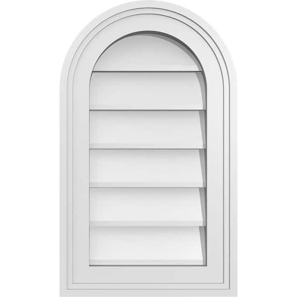 Ekena Millwork 12 in. x 20 in. Round Top White PVC Paintable Gable Louver Vent Non-Functional