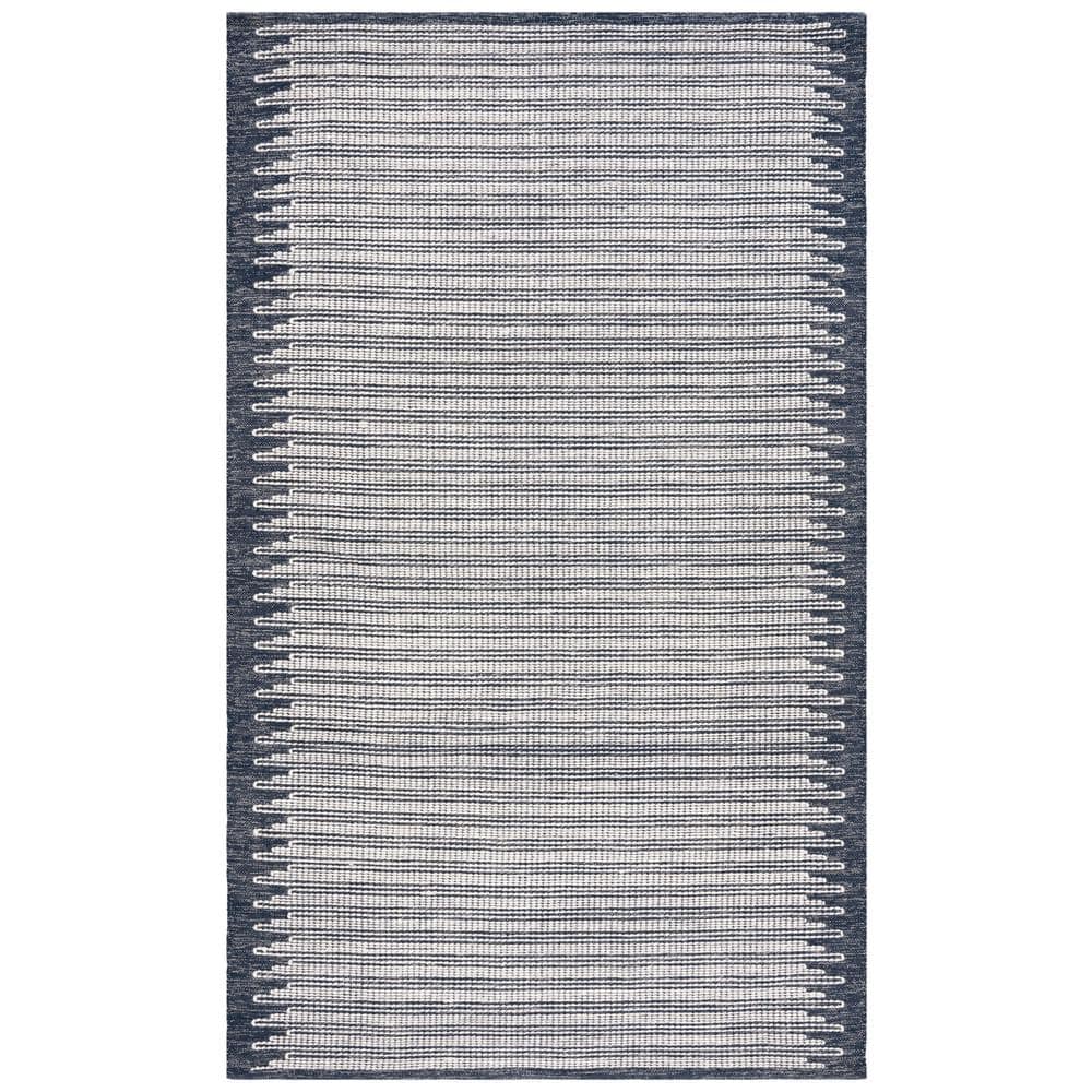 Ivory and Navy Tufted Wool Rectangular Area Rug, 5' x 8'