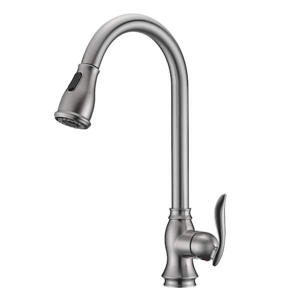 Aosspy Single-Handle Pull-Down Sprayer Kitchen Faucet with Dual Function Spray Head in Brushed Nickel