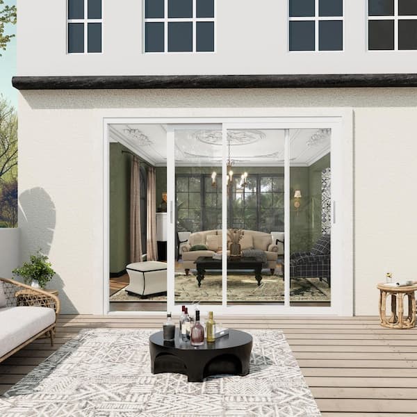 96 in. x 80 in. White Double Slide Aluminum Multi-Sliding Patio Door with Double Glazed Low-E Glass and Screen