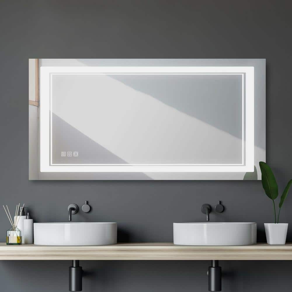 47 in. W x 24 in. H Rectangular Frameless Anti-Fog Light Wall Bathroom Vani