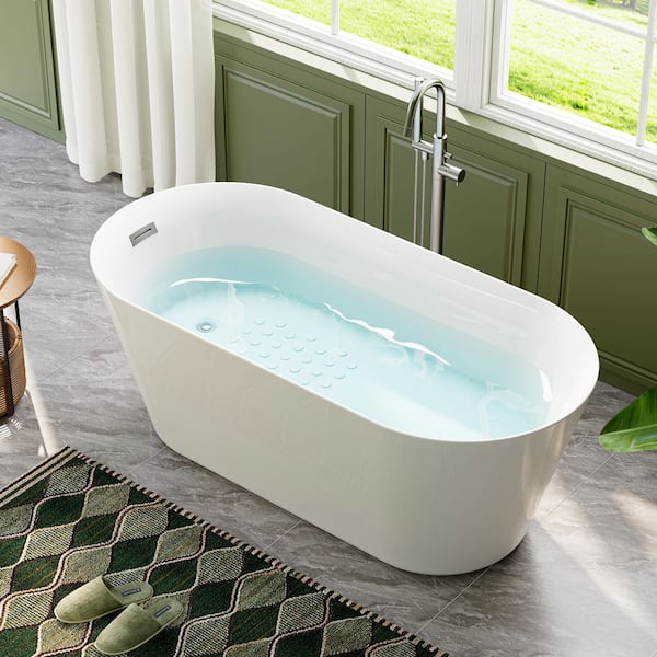 59 in. x 27.5 in. Soaking Bathtub with Side Drain in White/Brushed Nickel