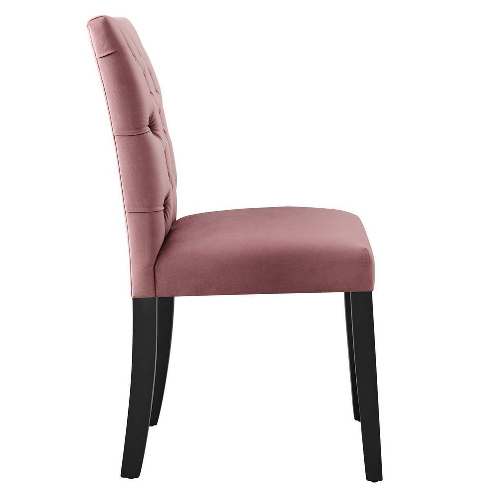 Dusty Rose Velvet Curvy Tufted Side Chair with Wood Legs