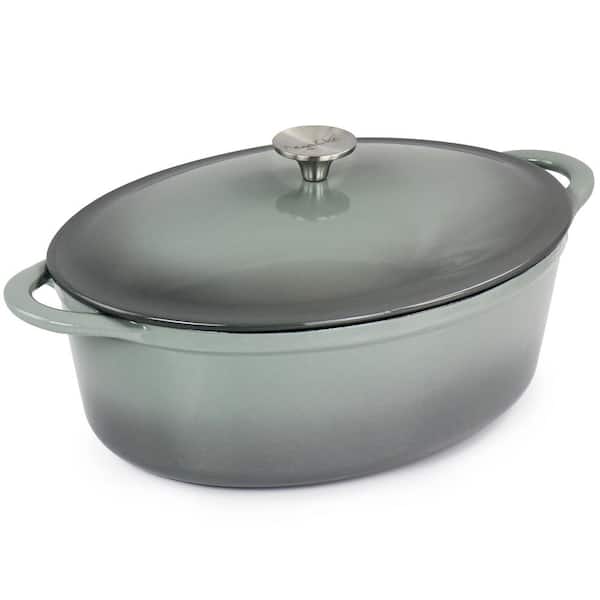 GIBSON HOME Campton 0.30 Qt. Oval Cast Iron Mini Casserole with Lid and  Wooden Base 985105752M - The Home Depot