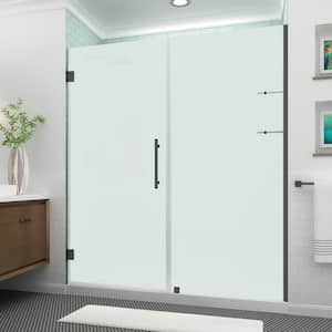 Belmore GS 70.25 in. to 71.25 in. x 72 in. Frameless Hinged Shower Door, Frosted Glass and Glass Shelves in Matte Black