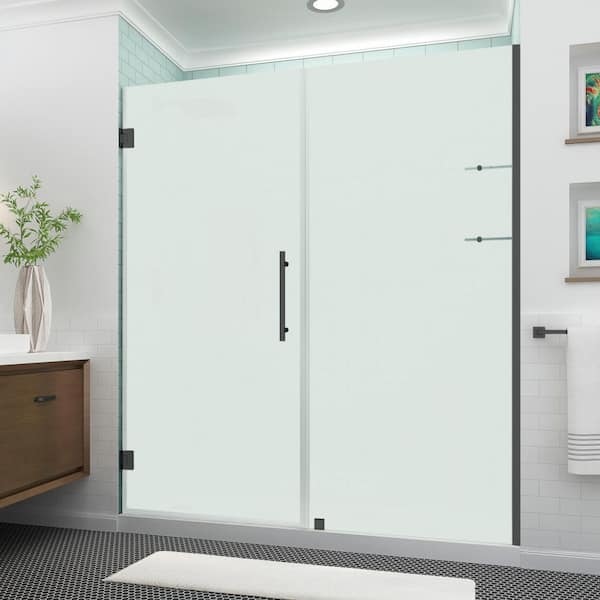 Aston Belmore GS 72.25 in. to 73.25 in. x 72 in. Frameless Hinged Shower Door, Frosted Glass and Glass Shelves in Matte Black