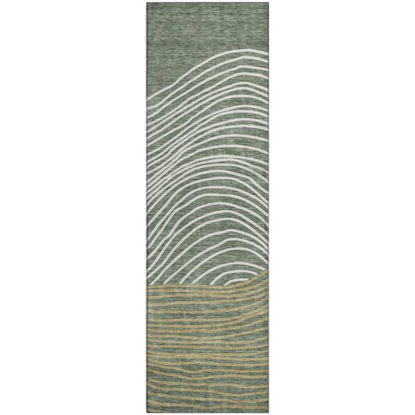 Mayfield Premium Machine Washable Abstract AMF2350 Basil 2 ft. x 7 ft. Runner Rug