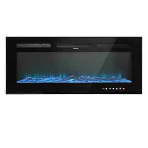 Black 42 in. Wall Mounted Recessed Electric Fireplace with Logs and Crystals, Remote 1500/750 Watt