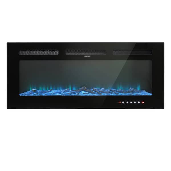 Boyel Living Black 42 in. Wall Mounted Recessed Electric Fireplace with Logs and Crystals, Remote 1500/750 Watt