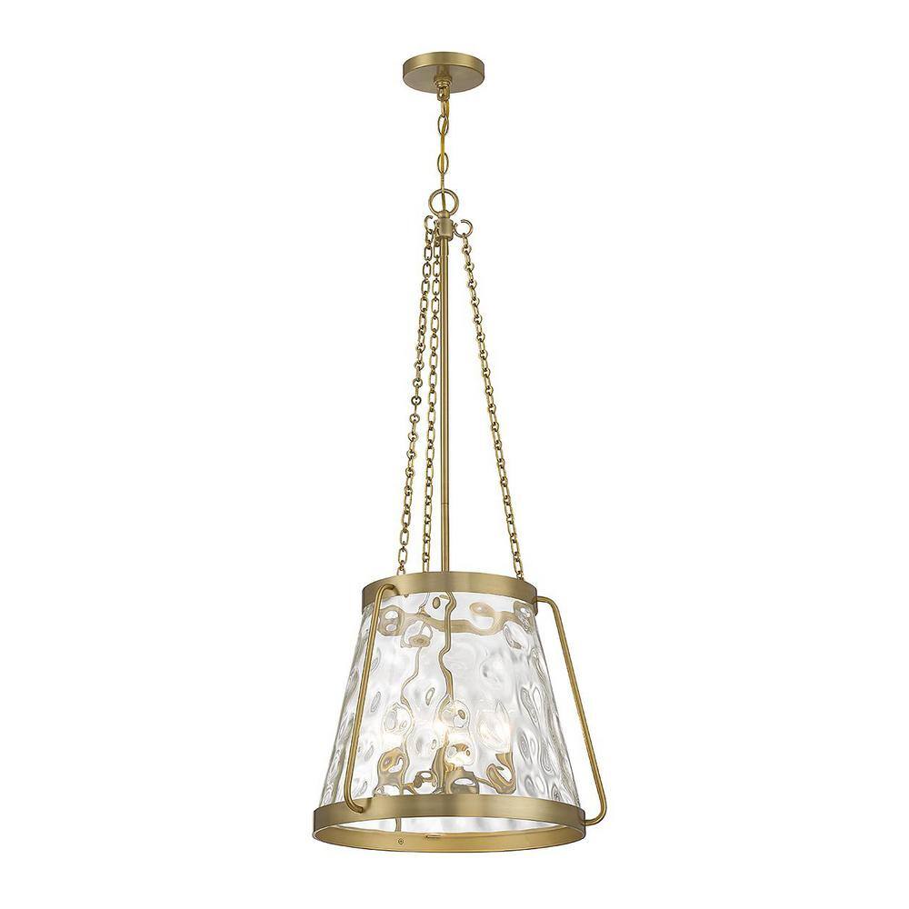 Crawford Warm Brass 4-Light Pendant with Clear Water Glass Shade