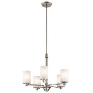 Joelson 24 in. 5-Light Integrated LED Brushed Nickel Transitional Shaded Cylinder Chandelier for Dining Room