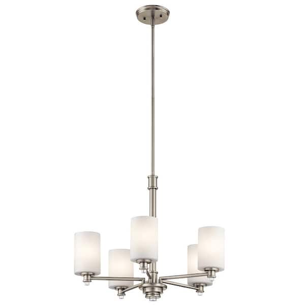 KICHLER Joelson 24 in. 5-Light Integrated LED Brushed Nickel Transitional Shaded Cylinder Chandelier for Dining Room