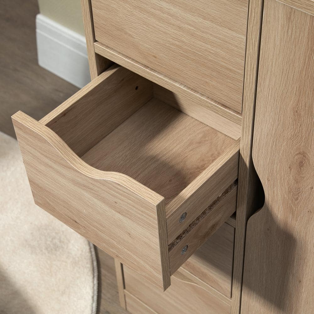 Elegant Oak Freestanding Cabinet with 4 Drawers for Living Room