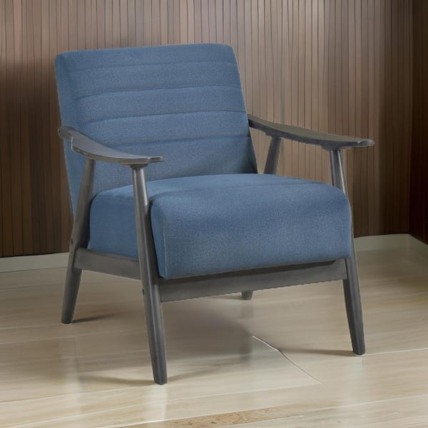 Benjara Blue and Gray Velvet Arm Chair with Channel Stitched