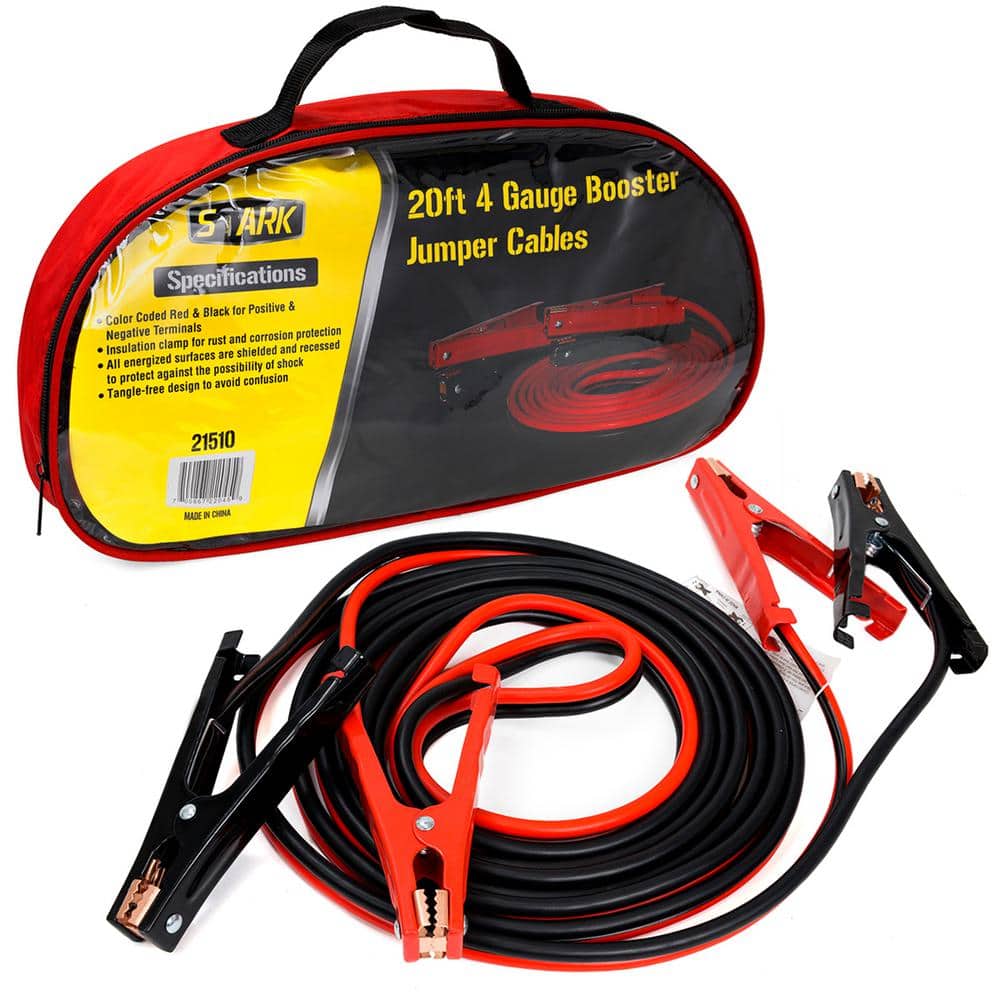 STARK USA Heavy-Duty 20 ft. 4-Gauge 500 Amp Battery Booster Jumper Cables  21510-H3 - The Home Depot