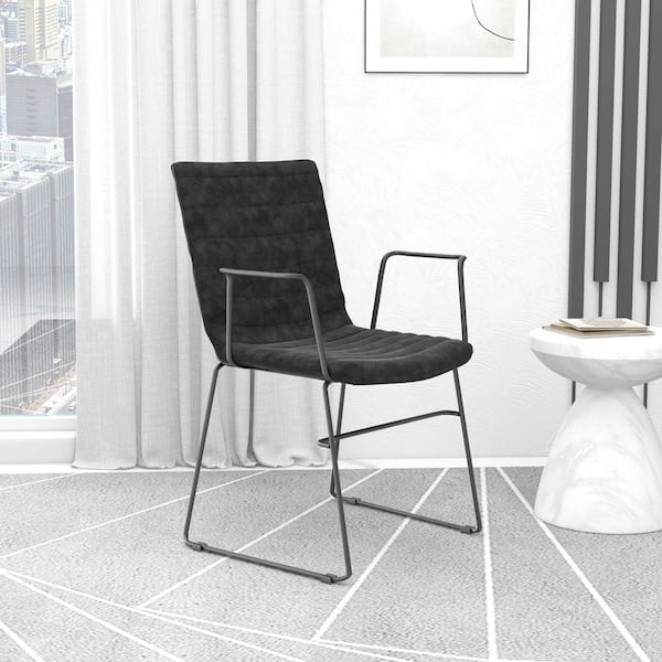 Leisuremod Ergonomic Office Chair Upholstered in Leather with Stainless Steel Frame and Padded Seat Zylar Collection in Charcoal