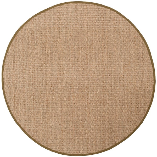 Natural Fiber Natural/Olive 4 ft. x 4 ft. Border Woven Round Area Rug