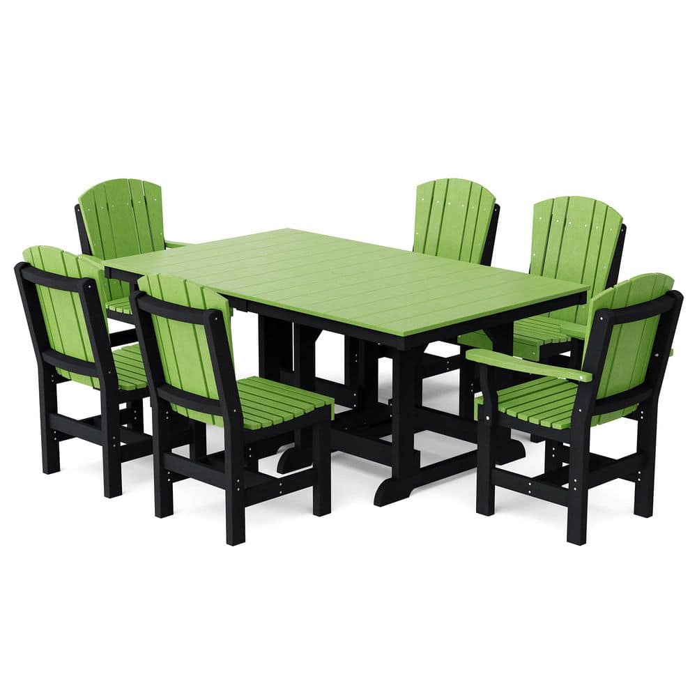 Heritage 7-Piece Lime Green and Black HDPE Plastic Outdoor Patio Dining Set price history on PriceWatchPro