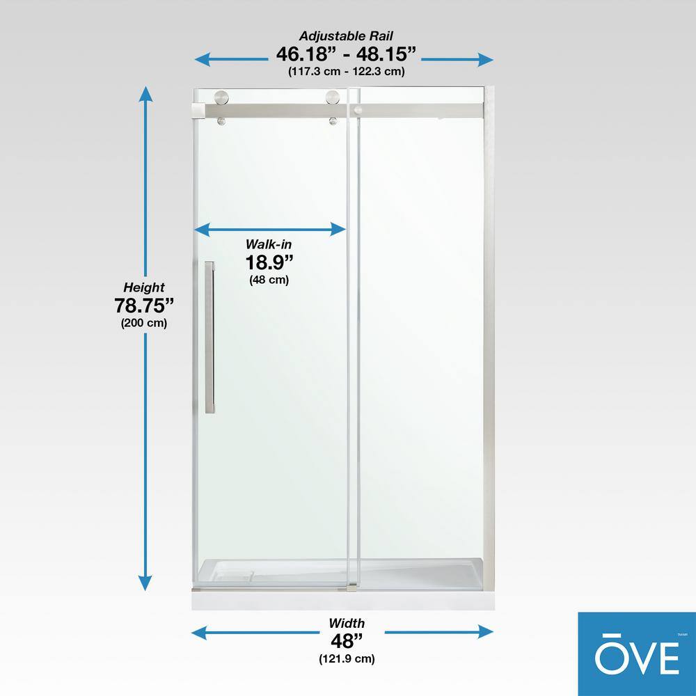 Satin Nickel Frameless Sliding Soft Close Shower Door with Clear Glass