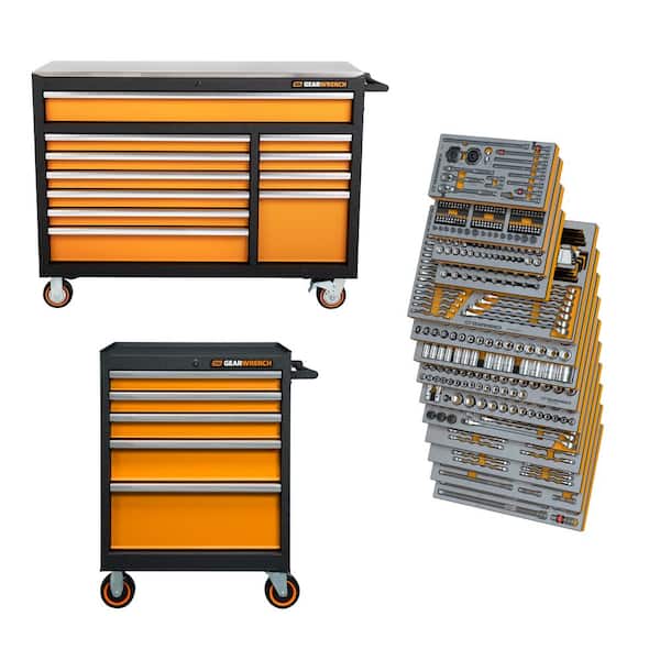 MEGAMOD 52 in. 11-Drawer and 26 in. 5-Drawer Tool Chests Combo with Master Mechanics Tool Set in Foam Trays (906-Piece)