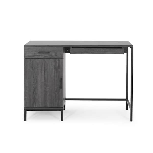 Noble House Gallaudet 43.25 in. Rectangular Dark Grey Wood 3-Drawer Computer Desk with Cabinets