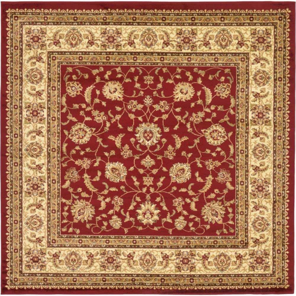 Elegant Red Square Synthetic Floral 8' Indoor Area Rug