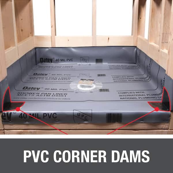 Dam Corners 40 mil Thick Flexible PVC Sheet Shower Pan Liner Kit 5 ft x 6 ft 