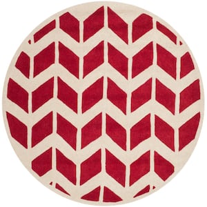 Chatham Red/Ivory 5 ft. x 5 ft. Round Chevron Area Rug