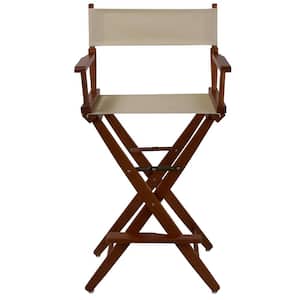 30 in. Extra-Wide Mission Oak Wood Frame/Natural Canvas Seat Folding Directors Chair