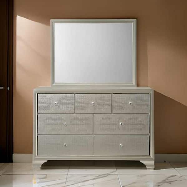 Benjara Silver 0.8 in. W x 35.4 in. H Modern Square Wood Dresser Mirror