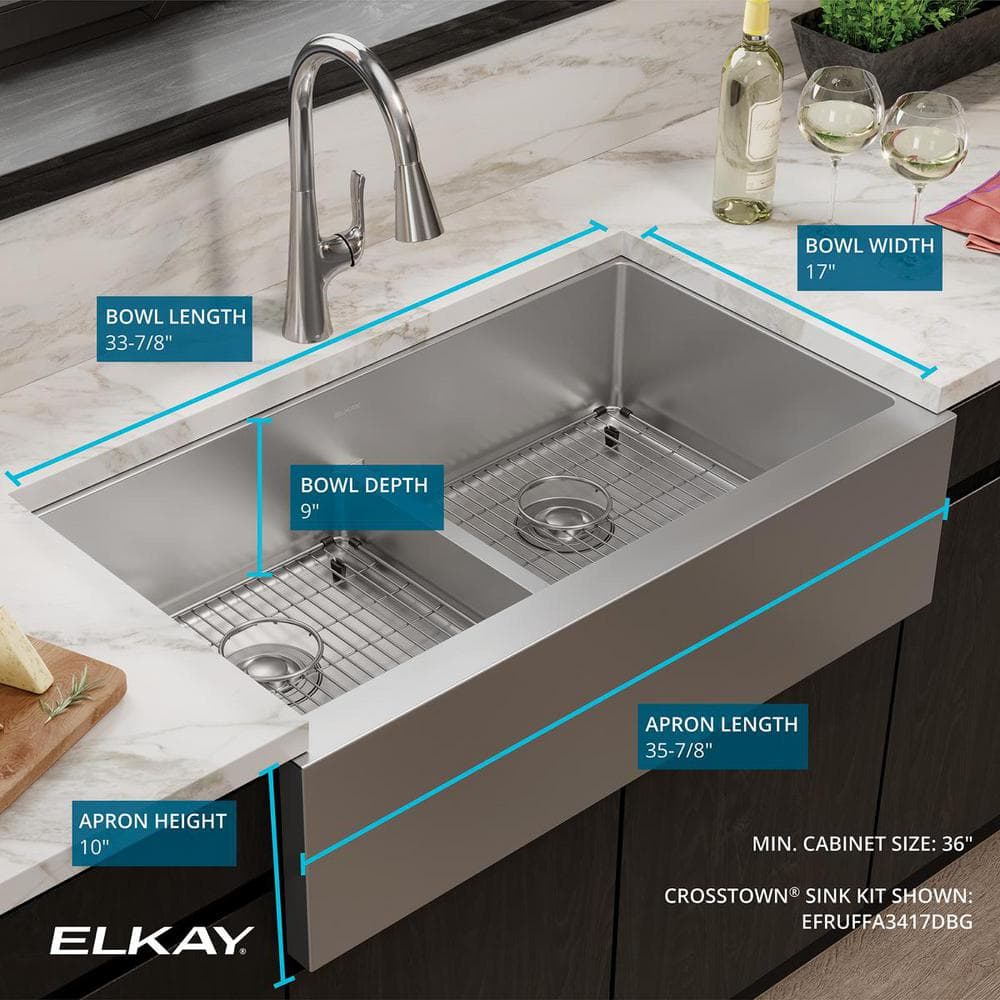 36" Stainless Steel Double Bowl Farmhouse Kitchen Sink with Drainboard