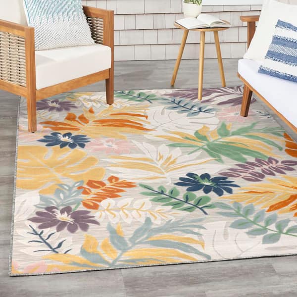 Suncoast Multicolor 4 ft. x 6 ft. Floral Contemporary Area Rug