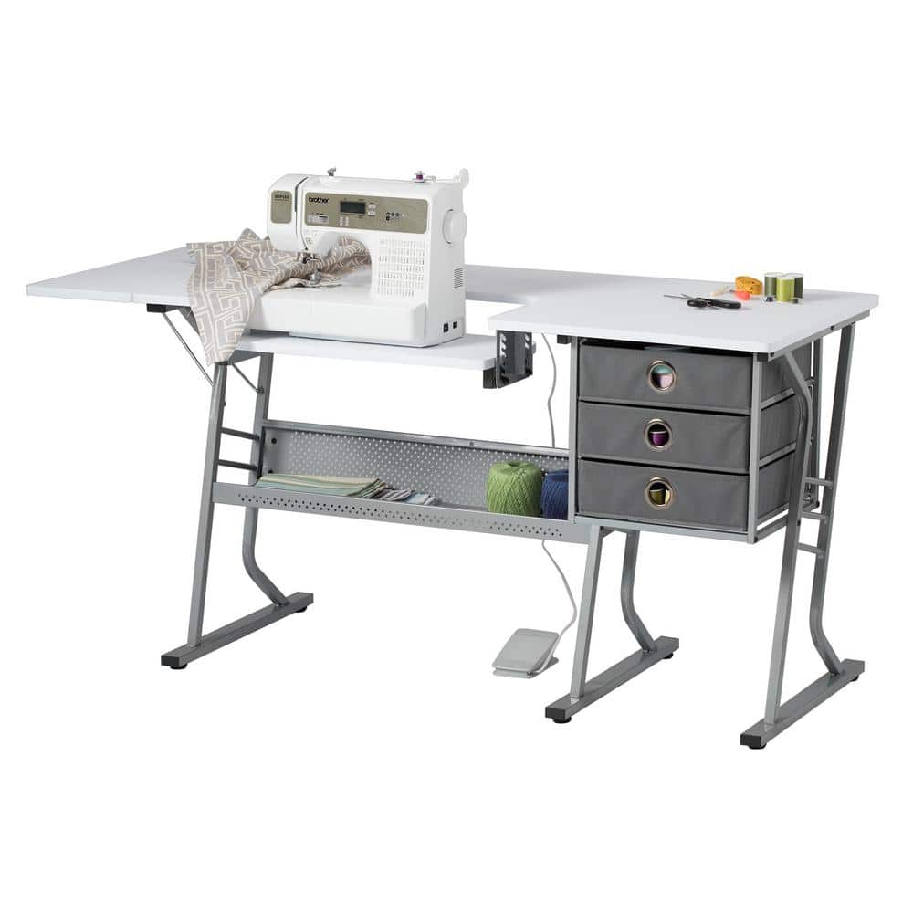 Eclipse Ultra 60.25'' Gray & White Sewing Table with Adjustable Platform