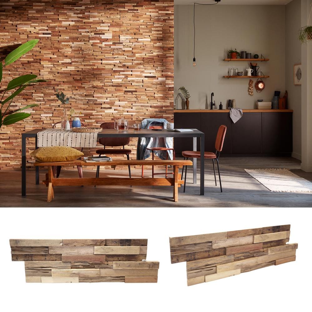 Teak Embossed Interlocking Wood Wall Panels