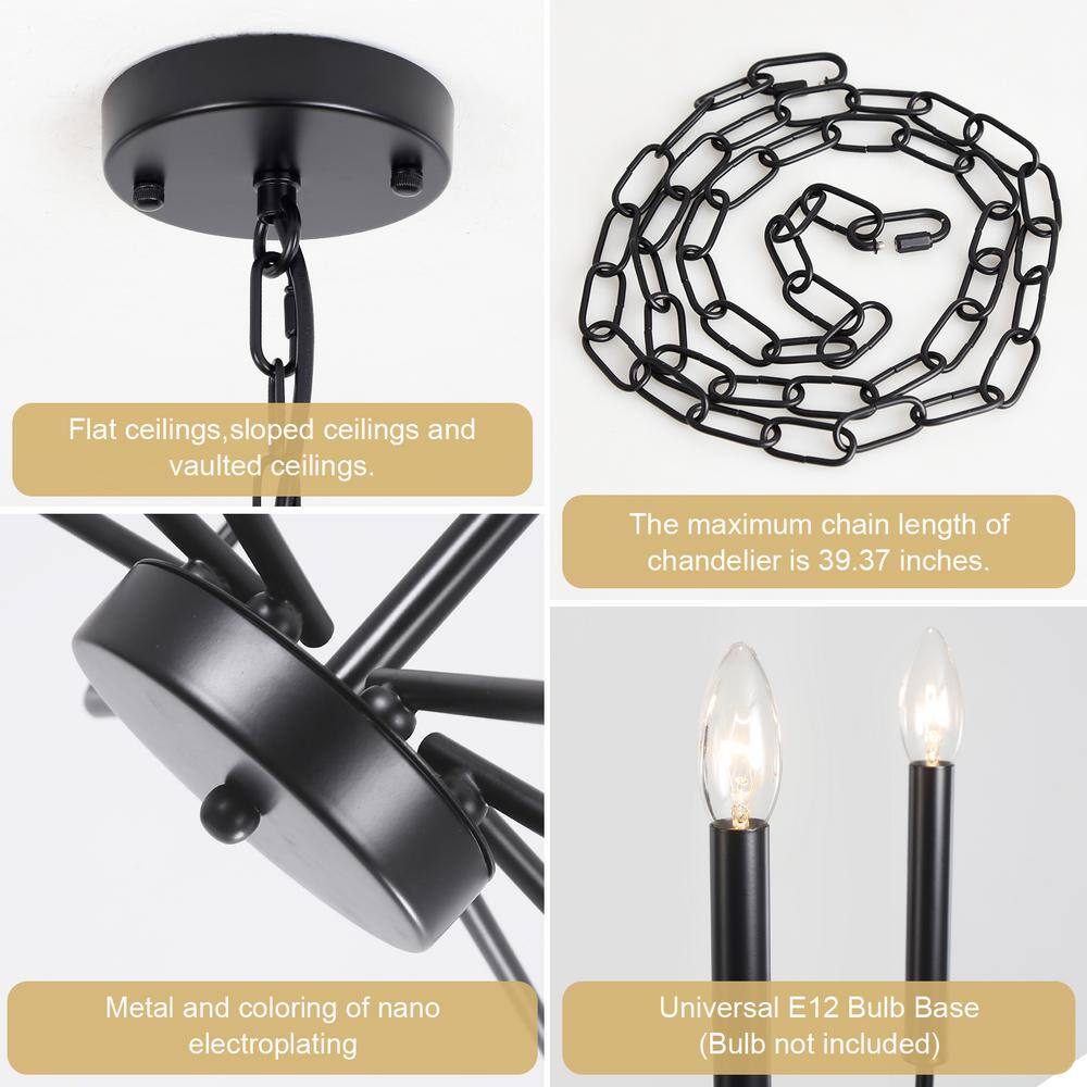 Black Metal 8-Light Candle Linear Chandelier