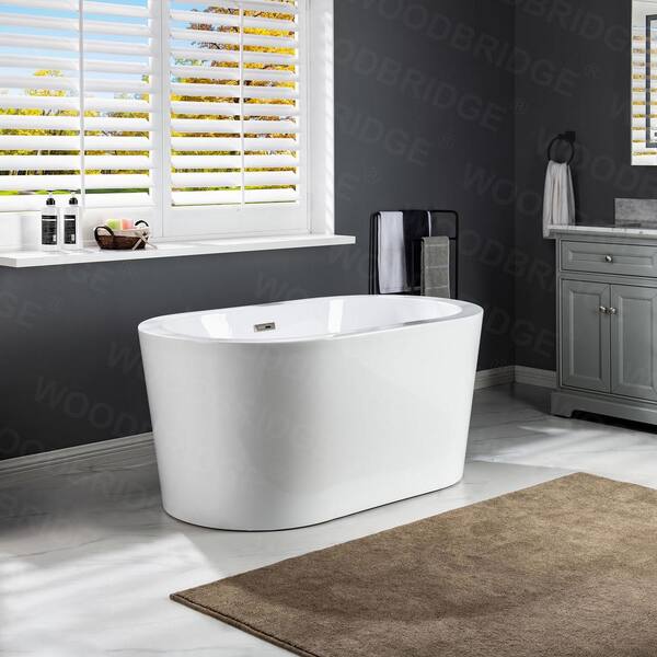 Bloomfield 56 in Acrylic Freestanding Double Ended Soaking Bathtub with Drain and Overflow Included in White Bloomfield 56 in Acrylic Freestanding Double Ended Soaking Bathtub with Drain and Overflow Included in White