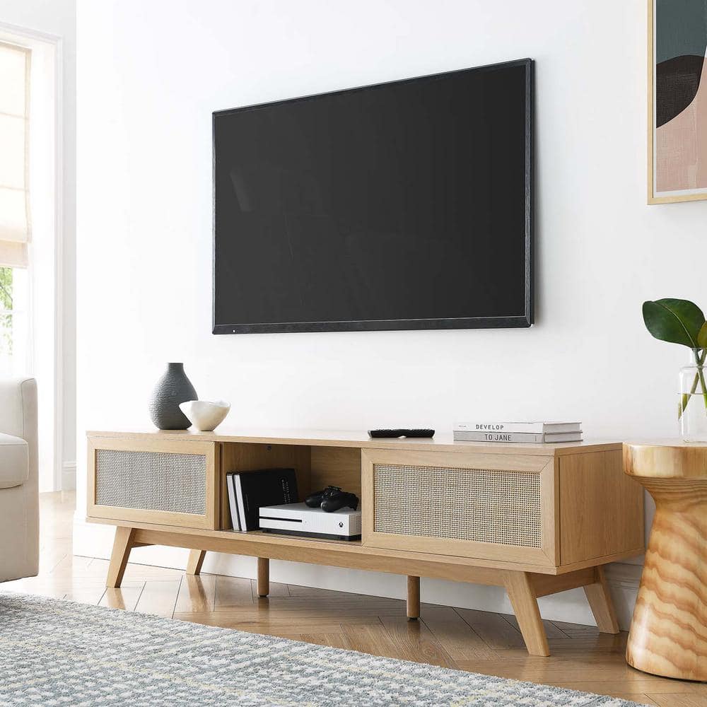 Soma 60" Oak TV Stand with Rattan Sliding Doors