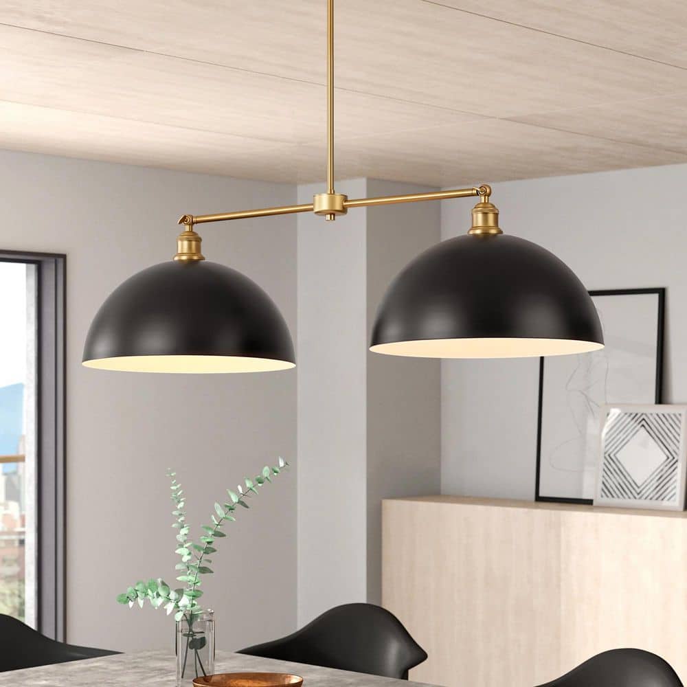 Carraway 2-Light Modern Black and Gold Industrial Linear Dome Pendant Light with Adjustable Metal Shade price history on PriceWatchPro