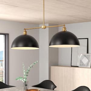 Carraway 2-Light Modern Black and Gold Industrial Linear Dome Pendant Light with Adjustable Metal Shade