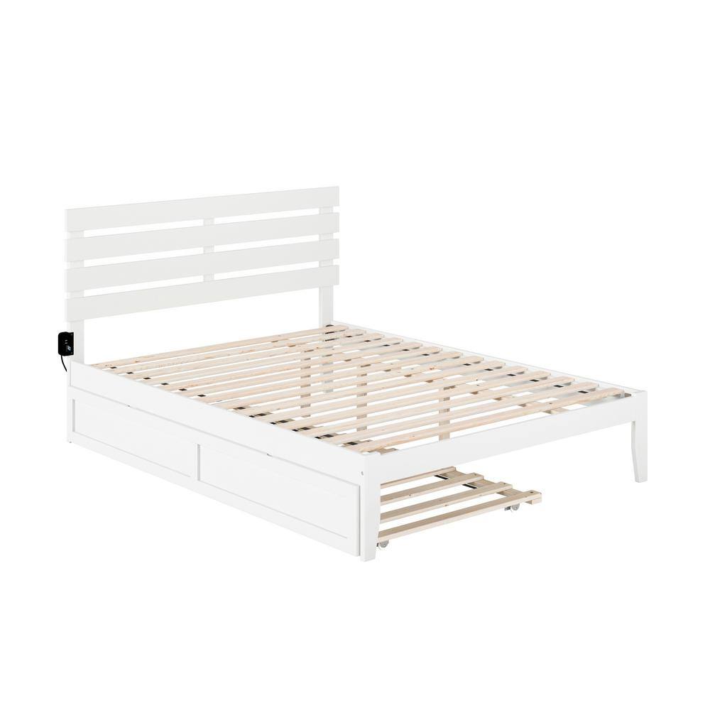 White Queen Wood Platform Bed with Slatted Headboard