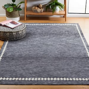 Easy Care Grey/Ivory 5 ft. x 8 ft. Machine Washable Border Abstract Striped Area Rug