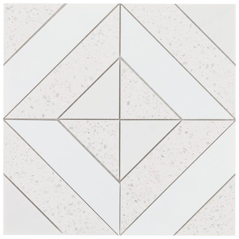 Salt White Polished Marble and Terrazzo Mosaic Tile Sheet