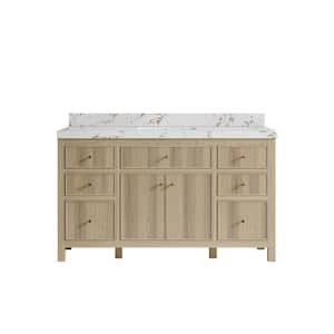 Sonoma Oak 60 in. W x 22 in. D x 36 in. H Single Sink Bath Vanity in White Oak with 2" Viola Brown Qt. Top