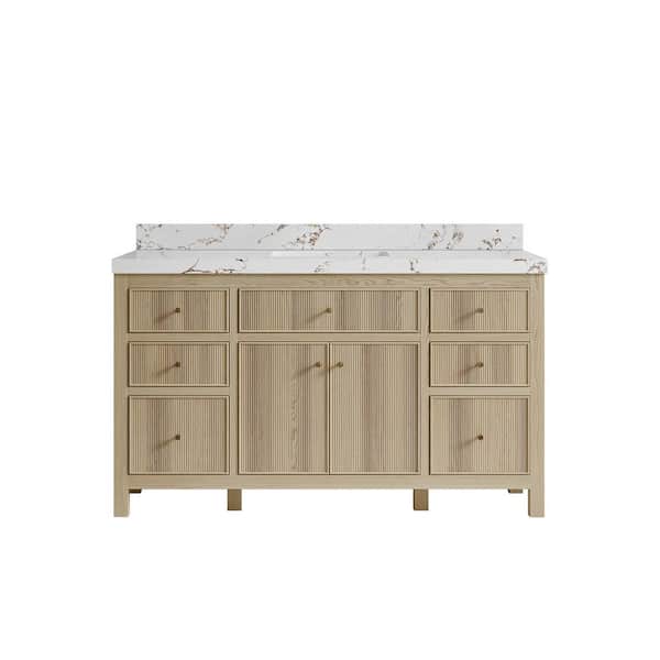 Willow Collections Sonoma Oak 60 in. W x 22 in. D x 36 in. H Single Sink Bath Vanity in White Oak with 2" Viola Brown Qt. Top