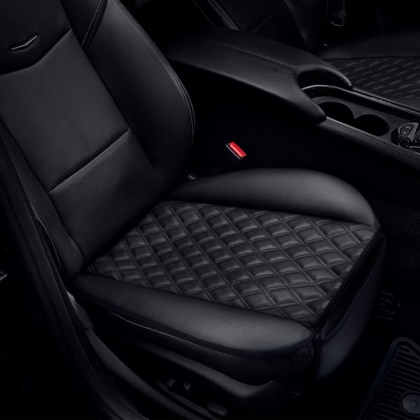 FH Group Faux Leather 21 in. x 21 in. x 1 in. Seat Cushion Pad with Front Pocket - Front Set, Black
