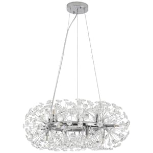 12-Light Chrome Dimmable Empire Circle Firework Crystal Chandelier for Living Room Kitchen Island Dining Room Foyer