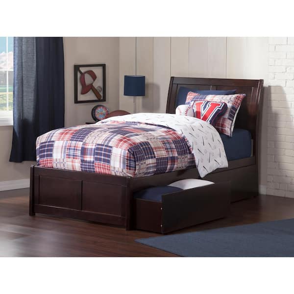 AFI Portland Espresso Twin Solid Wood Storage Platform Bed with Matching Foot Board with 2 Bed Drawers