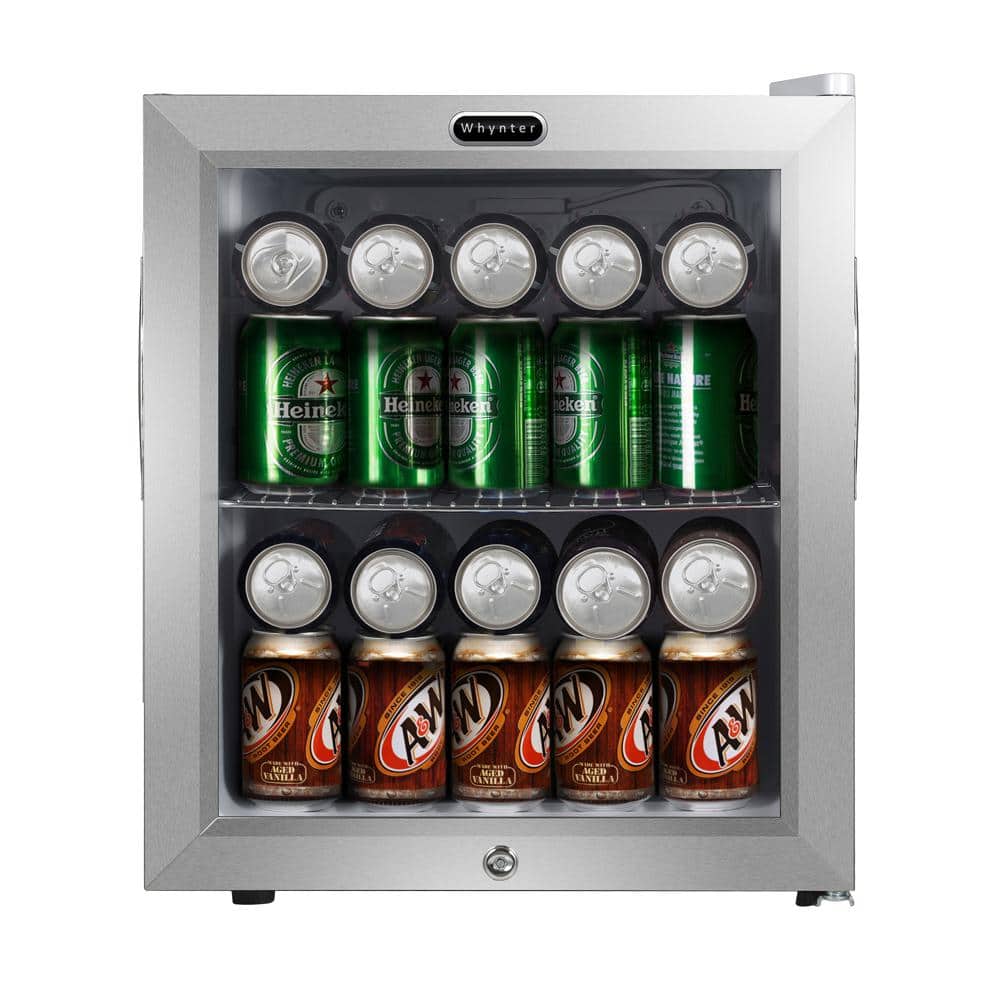 Whynter 17 in. 62 (12 oz.) Can Cooler 1.6 cu. ft. Beverage Cooler Fridge Stainless steel with Lock, White