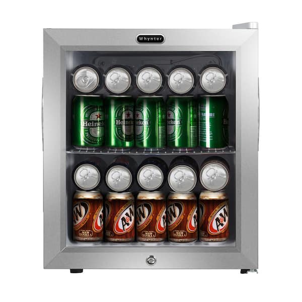Whynter 17 in. 62 (12 oz.) Can Cooler 1.6 cu. ft. Beverage Cooler Fridge Stainless steel with Lock